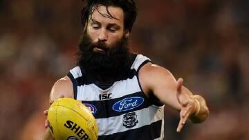 Geelong's Jimmy Bartel grew a beard for the 2016 season to raise awareness of domestic violence. (Tracey Nearmy/AAP PHOTOS)