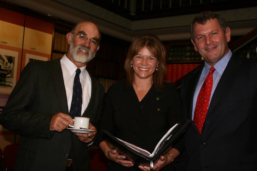 Robert Webster (right) in 2007 at newly elected Goulburn MP Pru Goward's maiden speech at NSW parliament. He was with Alix Turner and Burrinjuck MP, Katrina Hodgkinson. Picture by Leon Oberg.