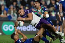 Eliesa Katoa scored a superb try for the Melbourne Storm against the Warriors in Auckland. (Brett Phibbs/AAP PHOTOS)